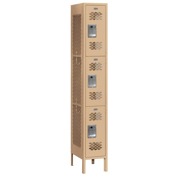 Salsbury Industries Wardrobe Locker, 12" W, 12" D, 78" H, (1) Wide, (3) Openings, Tan 73162TN-A
